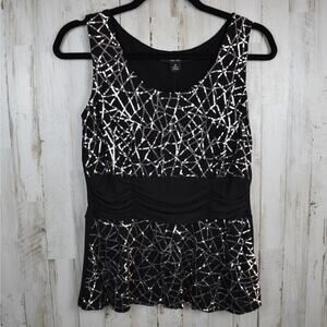 Vintage Perceptions black/silver sequin sleeveless tank top blouse sz 8 medium